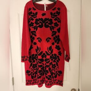 Chic Tomato Red Black Knit Sweater Dress Tunic NWT Size 1X Cozy Valentine's Bold